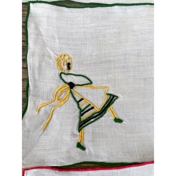 Vintage 1930s Set of 6 Marghab Embroidered Barmaid Cocktail Napkins - Picture 10 of 11